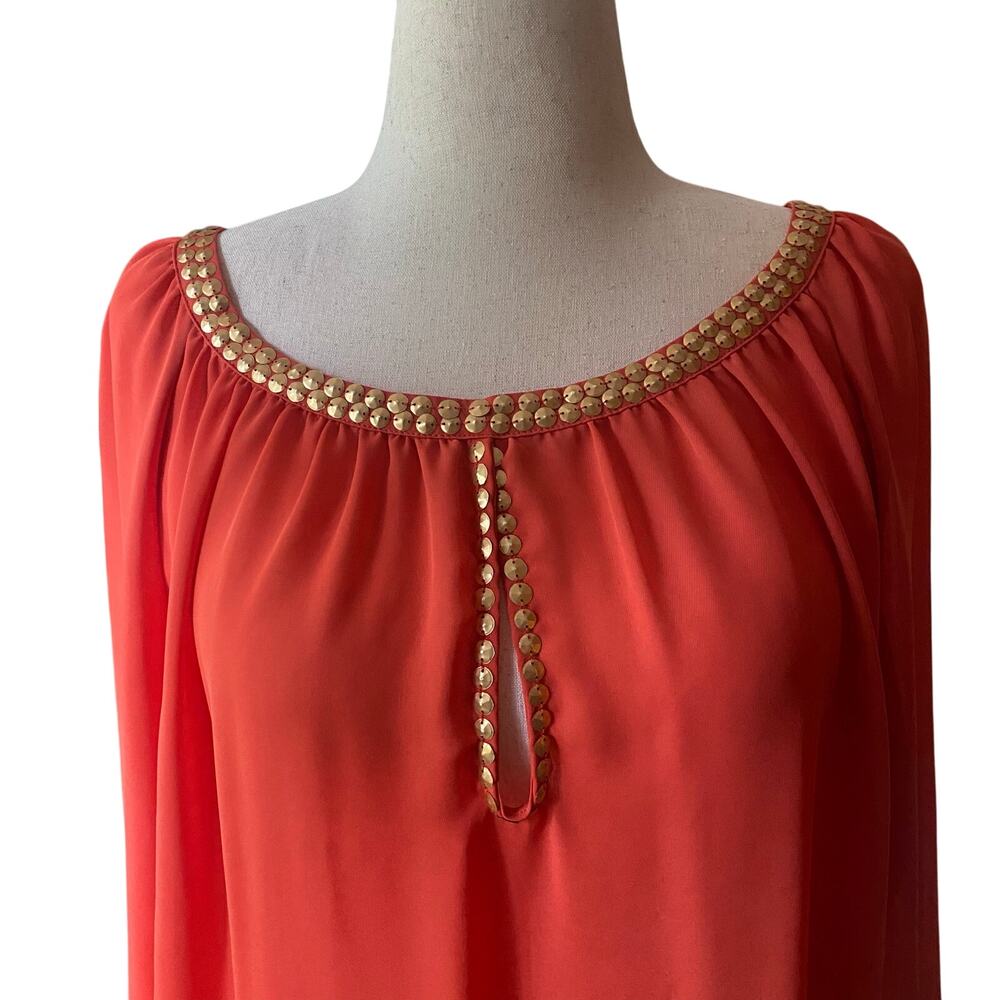 MICHAEL Michael Kors Women's Blouse, Orange Gold Studded, Long Sleeve, Size L - Picture 4 of 6